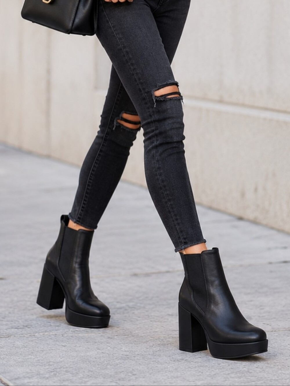 MIA Black Platform Block Heel Chelsea Ankle Boots